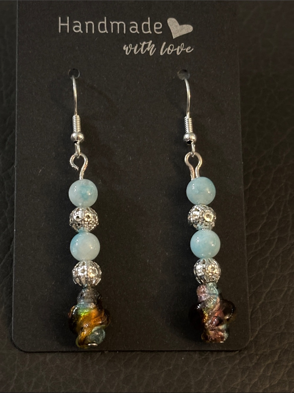 Handmade genuine Larimar stone, silver beads and Multicolor Glass Accent